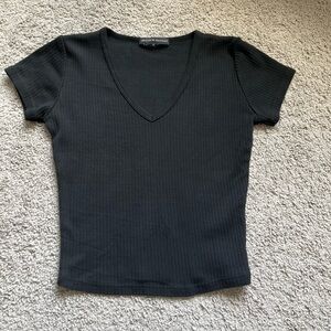Brandy Melville Black Ribbed Short Sleeve Crop Top-Size S